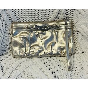 Express Gold Mini Handbag Wrist Strap 8.5" x 5” Zipper Vintage Evening Glam Chic